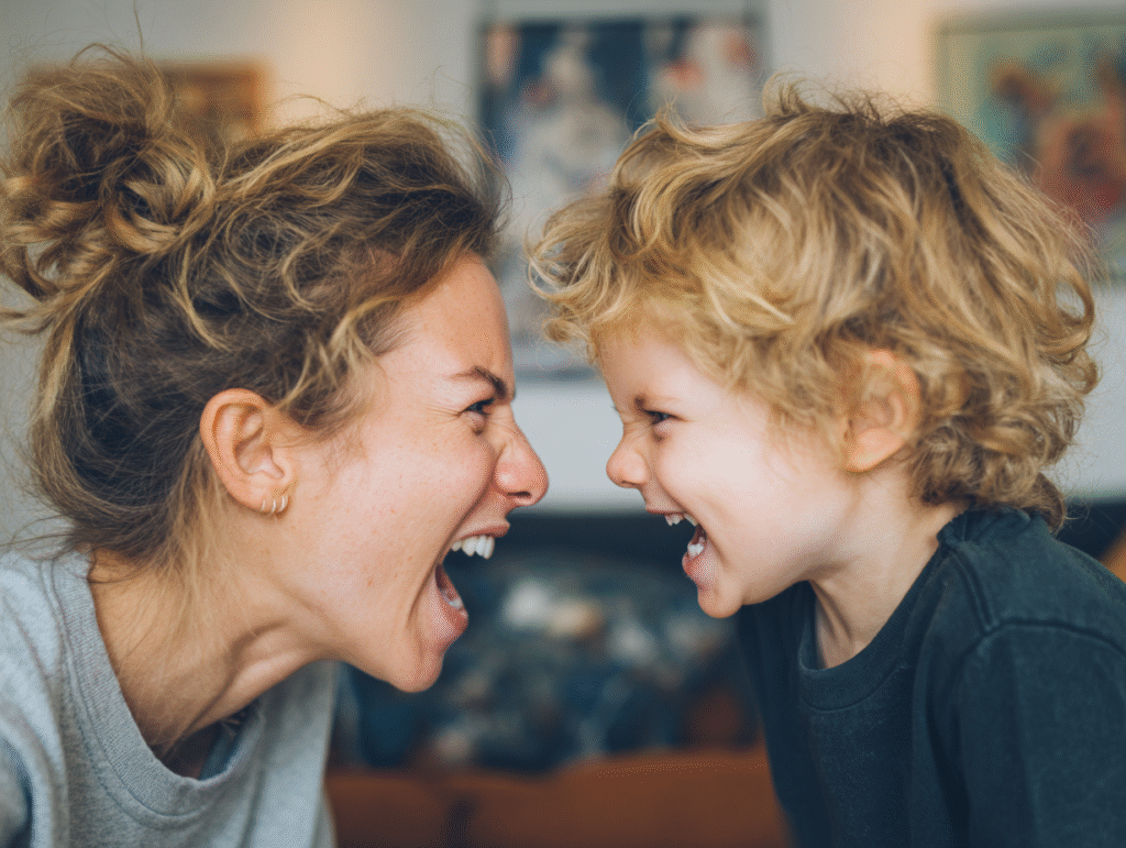 autistic boy and mom playing in the living room